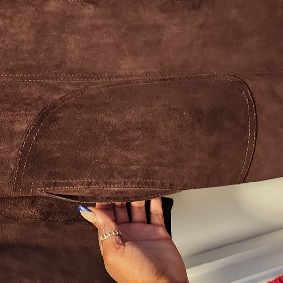 Brown Danier Suede Leather Trench Coat Jacket - Picture 8 of 12